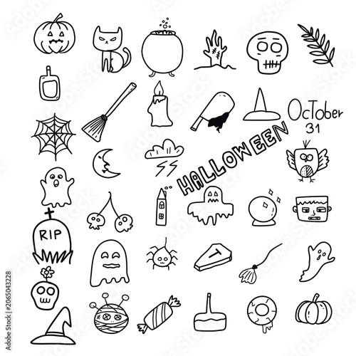 Tableau sur toile school doodle Halloween sketch Elements set