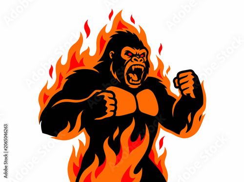 Angry gorilla mascot engulfed in flames