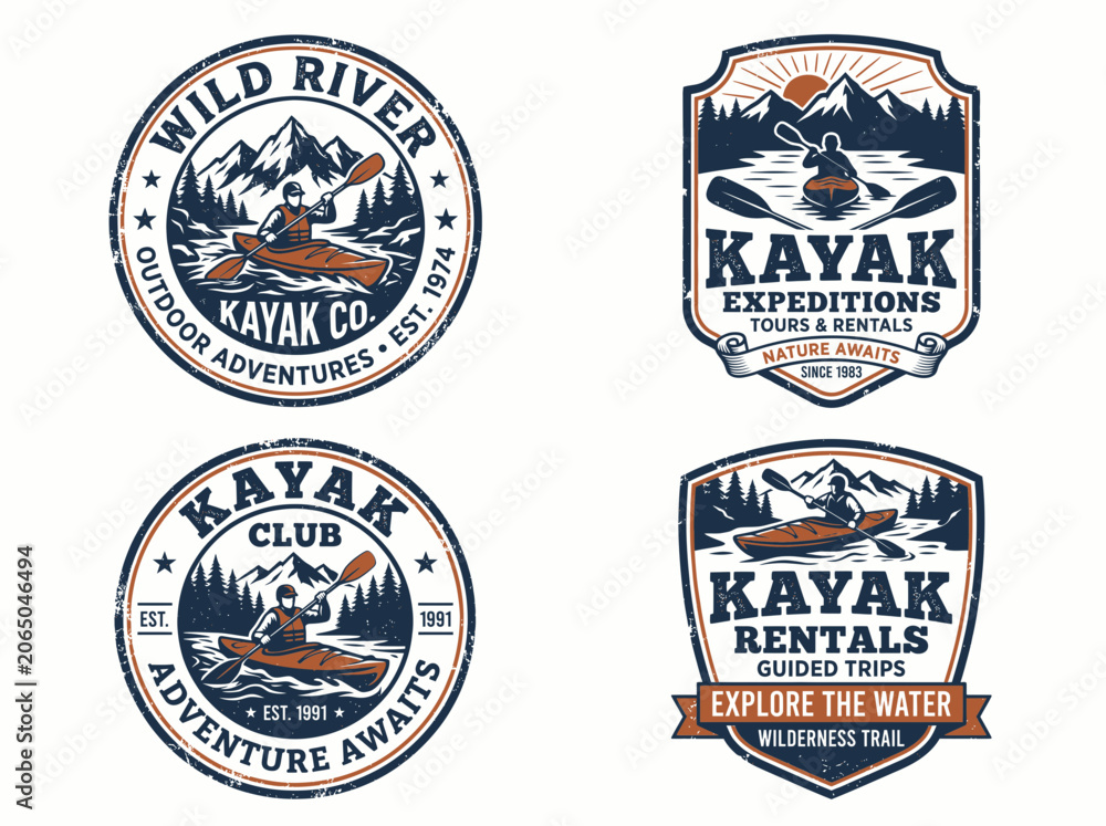 Fototapeta premium Set of vintage kayak and outdoor adventure logos and badges