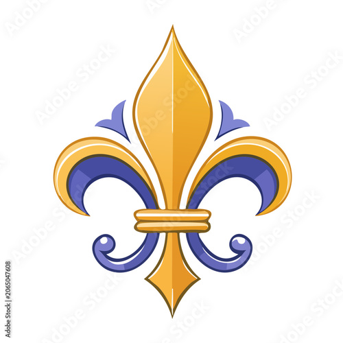 Golden and Blue Fleur de Lis Symbol on Transparent Background