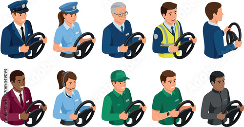 Photos Isometric Vehicle Driver Avatar Icon Set with Diverse Men and Women Professional