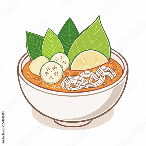 Bowl of Noodle Soup with Vegetables and Lime