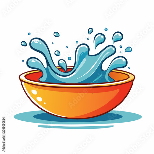Cartoon Water Splash in Orange Bowl