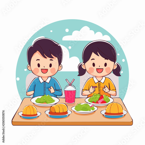 Children Enjoying a Healthy Meal Together