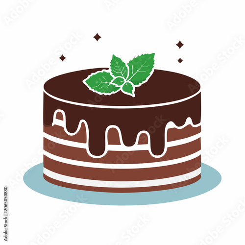 Chocolate Cake with Mint Leaves