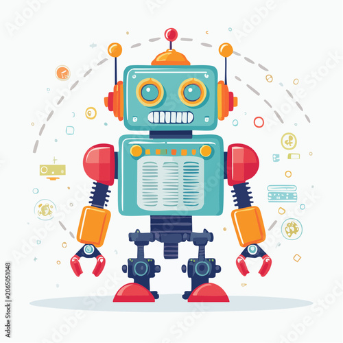 Cute Retro Robot Illustration