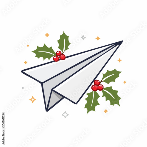 Paper Airplane with Holly and Berries