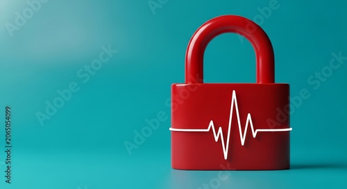 Red padlock with heartbeat line security.