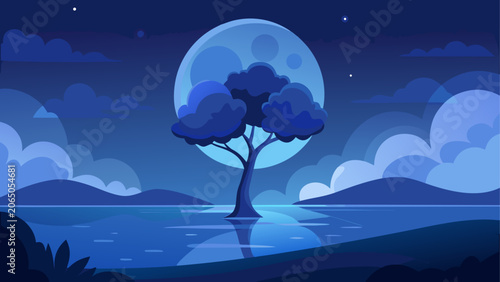 Foto Pixel art moonlit tree by serene water
