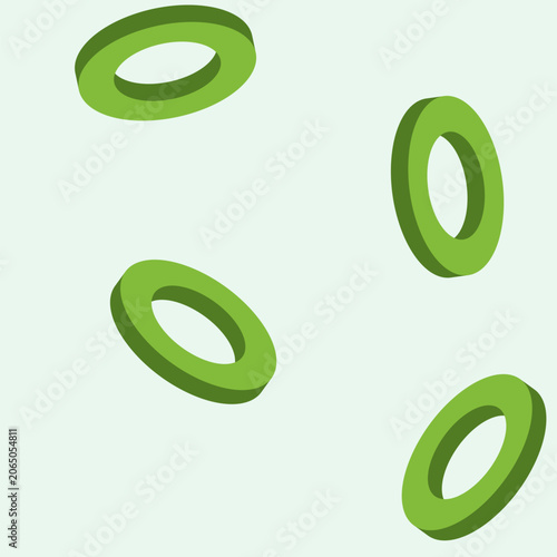 Isometric green color circles seamless pattern. Geometric isometric circle shapes seamless background. Colorful rings in isometric style. Vector color illustration.