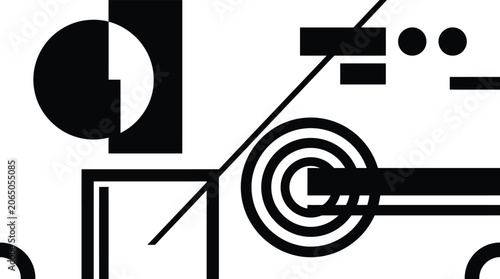 Foto Minimalist abstract geometric graphic design with circles and straight lines mod