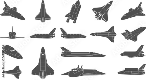 Fényképezés Detailed space shuttle silhouettes depicting various flight angles and views on