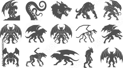 Fotografía Mythical monster and gargoyle silhouettes standing isolated on transparent backg
