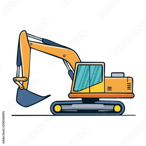 Orange Excavator Illustration in Flat Design