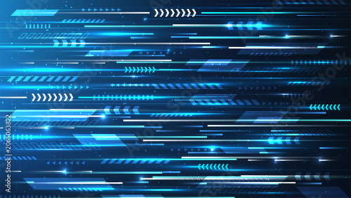 Tableau sur toile Abstract futuristic high tech background glowing neon blue and white light strea
