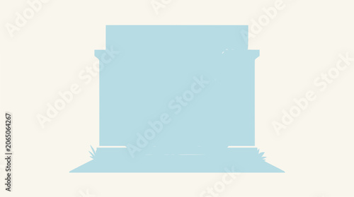 Minimalist pale blue tombstone silhouette with soft background and grass detail