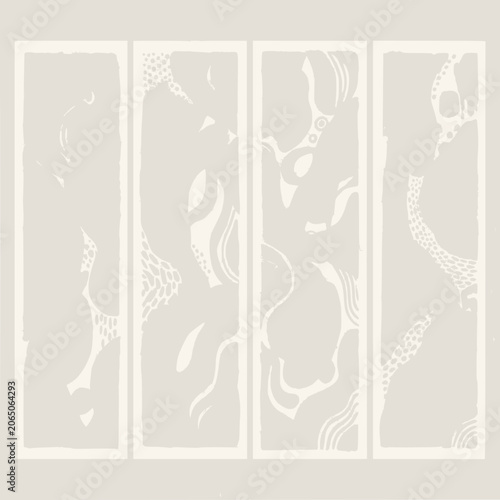Abstract organic shapes in vertical panels, minimalist beige pattern