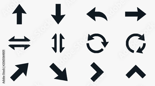 Valokuva Vector directional and rotational arrow symbols set.
