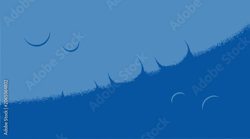 Abstract Blue Wave Crests and Crescent Shapes - Minimalist Design