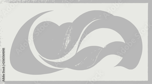 Abstract flowing grey organic shape with textured brush strokes on light background