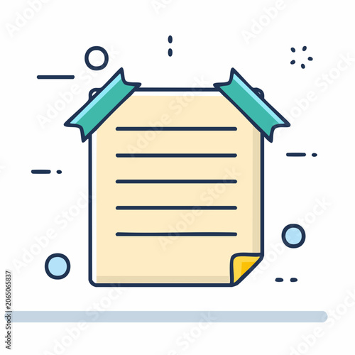 Flat design icon of a note with lines and tape