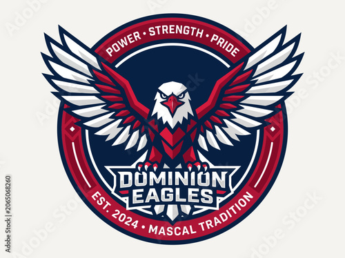 Obraz na płótnie Dominion Eagles Sports Mascot Logo with Red and Blue Wings