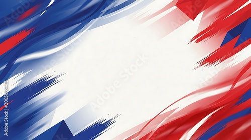 Abstract red and blue brush stroke background with white center space for patriotic french celebration events and bastille day promotional sales banners