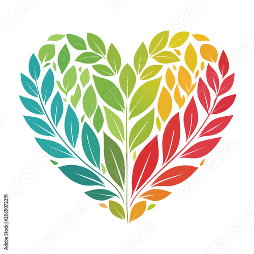 Colorful heart shape made of leaves