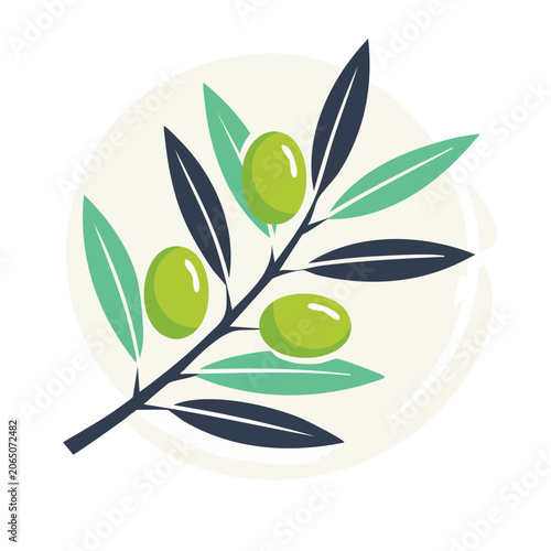 Flat design olive branch with olives and leaves