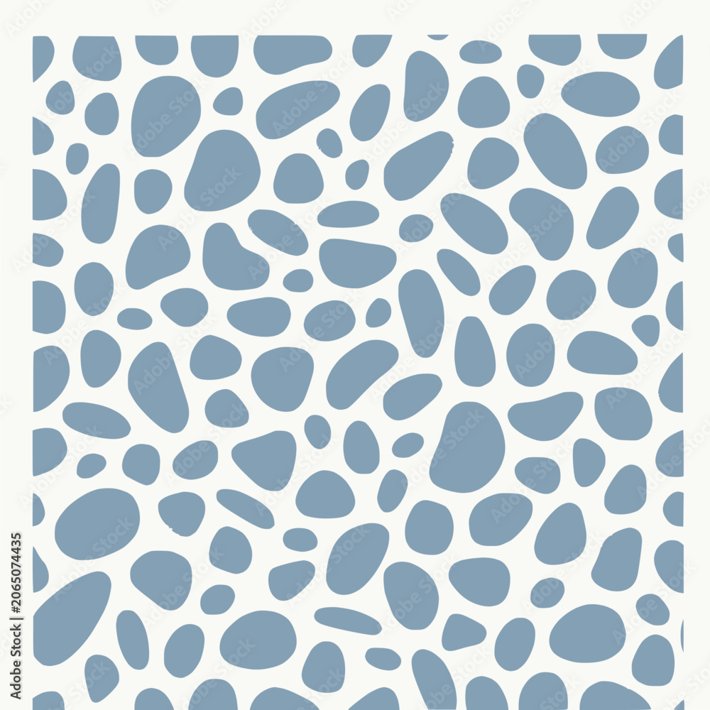 Fototapeta premium Abstract organic shapes pattern, blue pebbles on white background, seamless texture