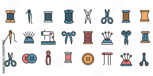 Tableau sur toile Collection of sewing and tailoring tools and supplies needle thread spool  in wh
