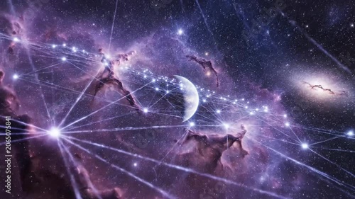 Digital network connecting planet and stars in deep space