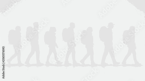Hikers Evolution Silhouette - Line of Backpackers Walking in Sequence