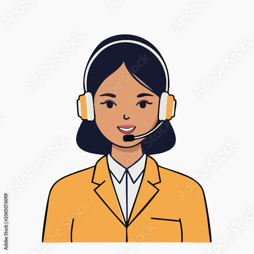 Illustration of a smiling woman wearing a headset and blazer