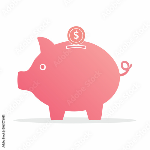 Pink Piggy Bank with Dollar Coin
