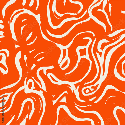 Abstract Organic Swirls Pattern - Vibrant Orange and Cream