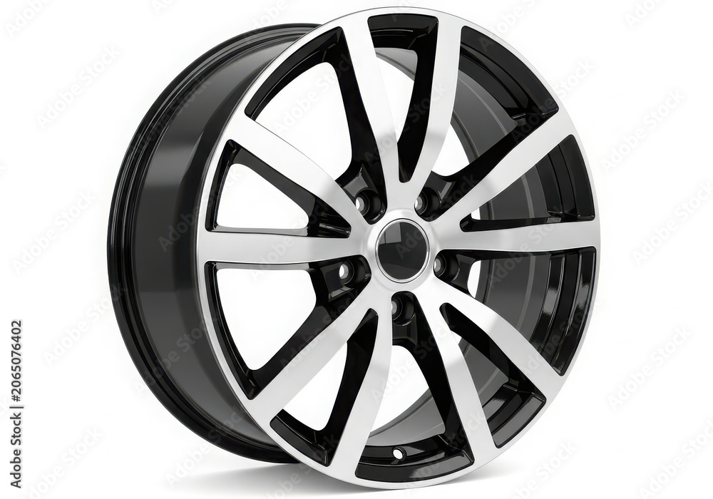 Fototapeta premium Black and silver car wheel close-up