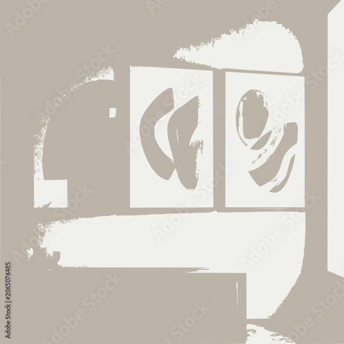 Minimalist abstract art on wall with brush strokes, neutral tones, modern interior