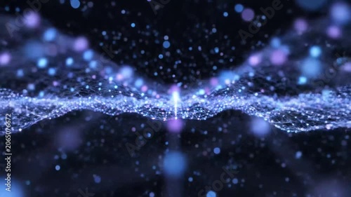 Digital network mesh with glowing dots and abstract wave