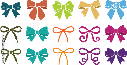 Schilderij op canvas Colorful ribbon bow vector icon set featuring flat illustrations of gift knots a