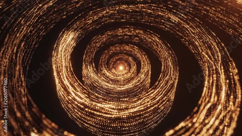 Digital vortex of glittering golden particles with bright light