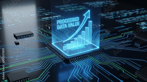 Conceptual Visualization of Digital Data Growth Metrics Emerging from a High Performance Microprocessor Circuit Board