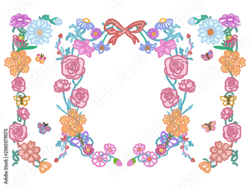 illustration charcoal hand drawn of a flower and plant frame isolated on white background