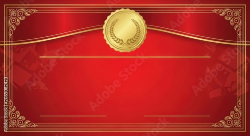 Elegant red certificate template with gold seal.