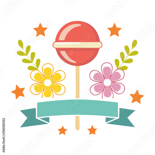Flat design heart with flowers and stars vector