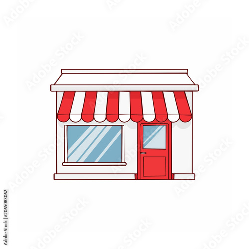 Flat design red house with white roof and blue window