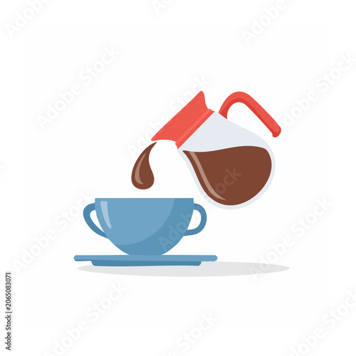 Minimalist coffee cup with steam and saucer