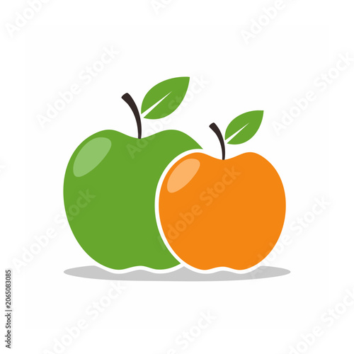 Green Apple and Orange Flat Design Illustration