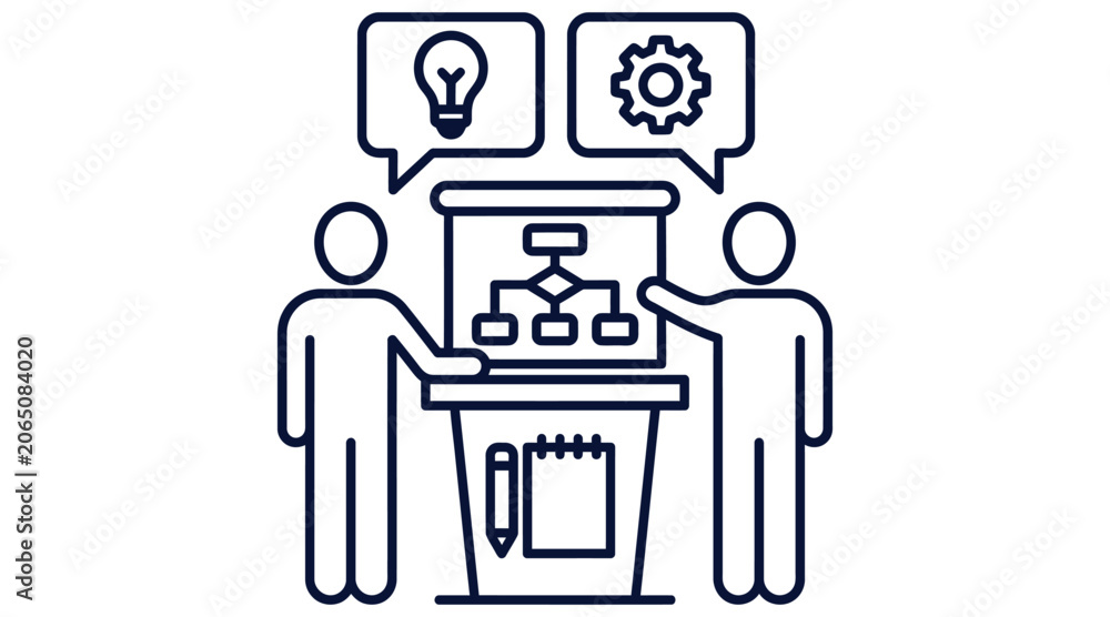 Fototapeta premium Business Strategy Meeting Concept with Light Bulb and Gear Icons