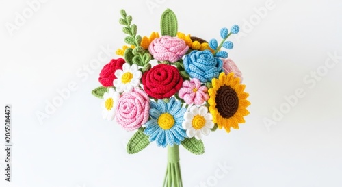 Handcrafted crochet flower bouquet featuring colorful yarn blooms